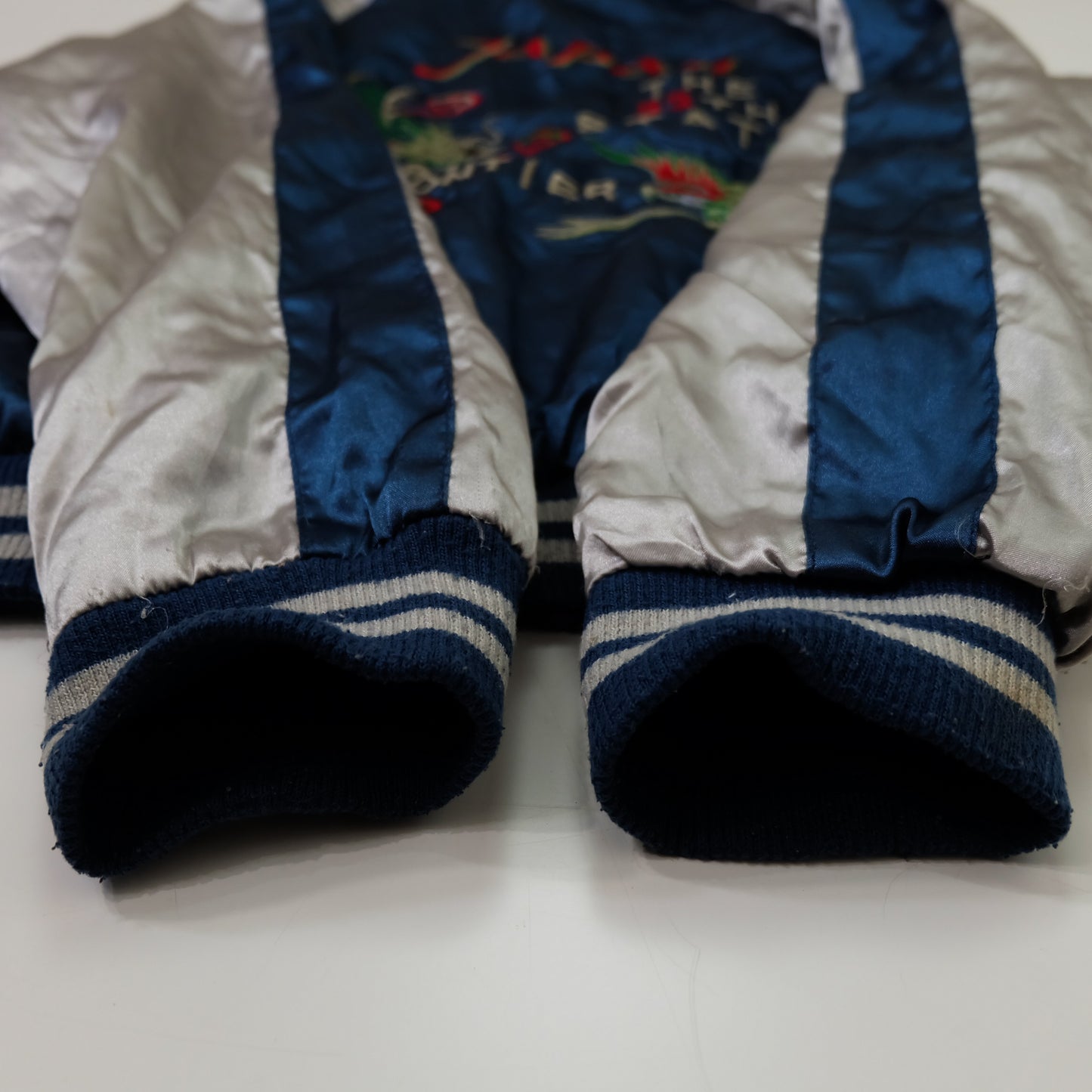 Vintage AJOP “Japan The 23th State / Last Frontier” Eagle Embroidered Sukajan Souvenir Jacket | Blue Silver Japanese Yokosuka Bomber | Tag Size 150