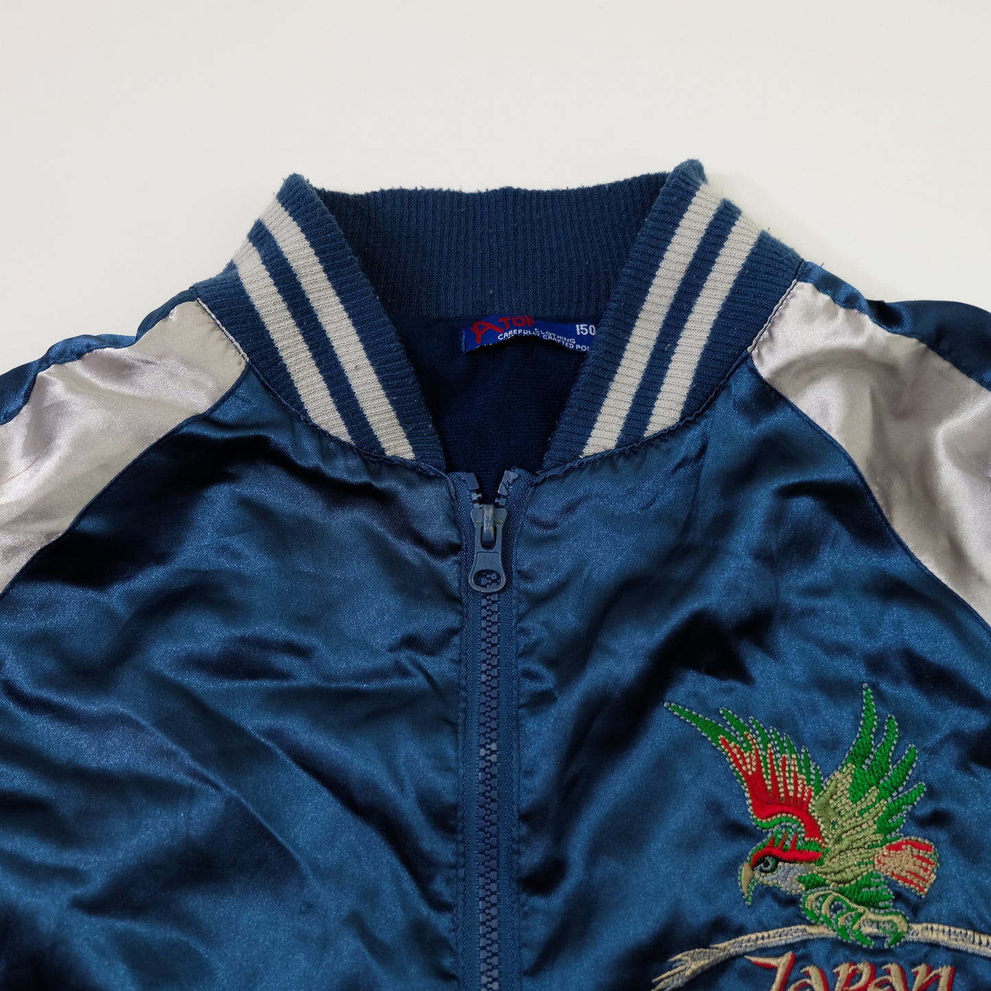 Vintage AJOP “Japan The 23th State / Last Frontier” Eagle Embroidered Sukajan Souvenir Jacket | Blue Silver Japanese Yokosuka Bomber | Tag Size 150