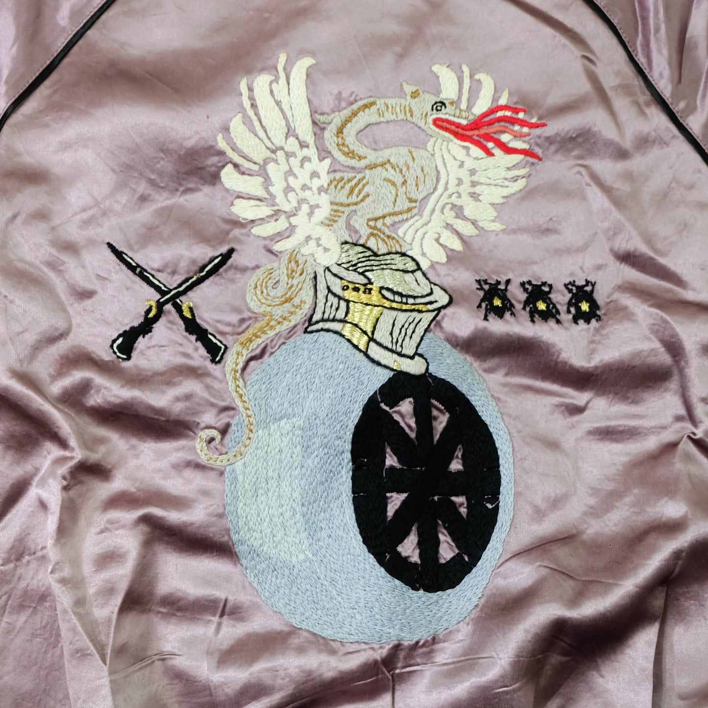 Japanese Japan Kitsune Fox Guns Silver Satin Embroidered Embroidery Reversible Sukajan Souvenir Sukajum Skajum Yokosuka Jumper Bomber Velvet Jacket ( Size : S-M )