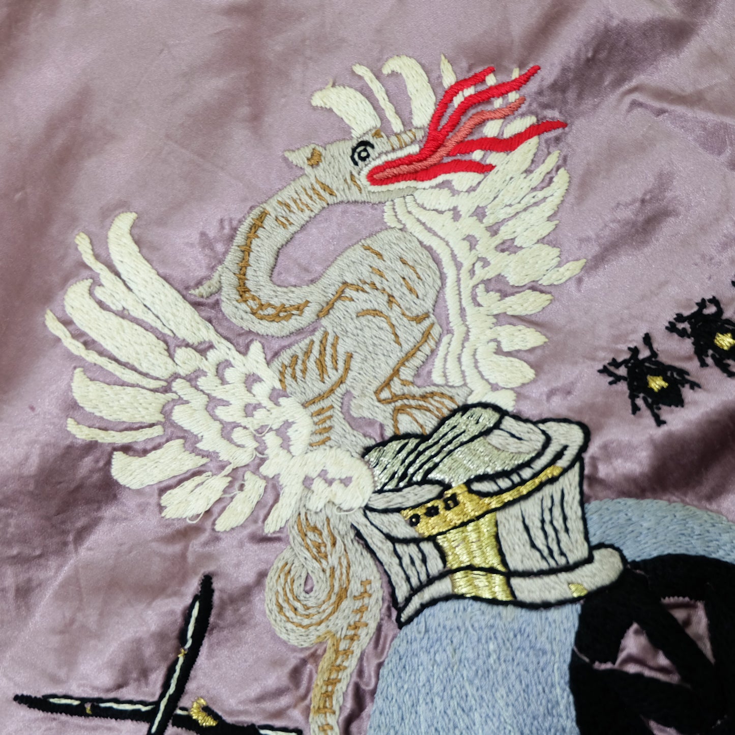 Japanese Japan Kitsune Fox Guns Silver Satin Embroidered Embroidery Reversible Sukajan Souvenir Sukajum Skajum Yokosuka Jumper Bomber Velvet Jacket ( Size : S-M )