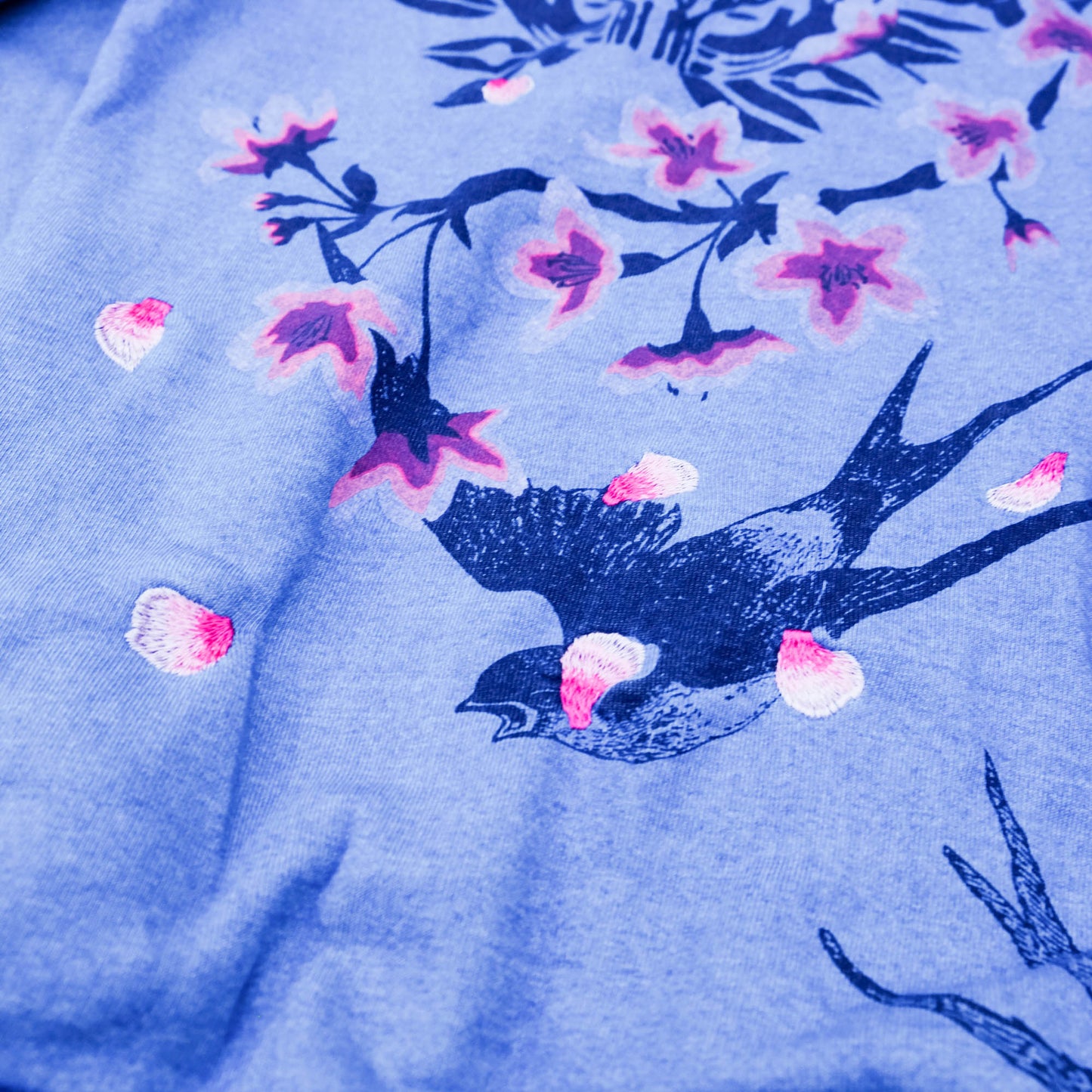 Uruwashi Japanese Wagara Zip Hoodie – Cherry Blossom & Swallow Sumi-e Inspired Art Hoodie