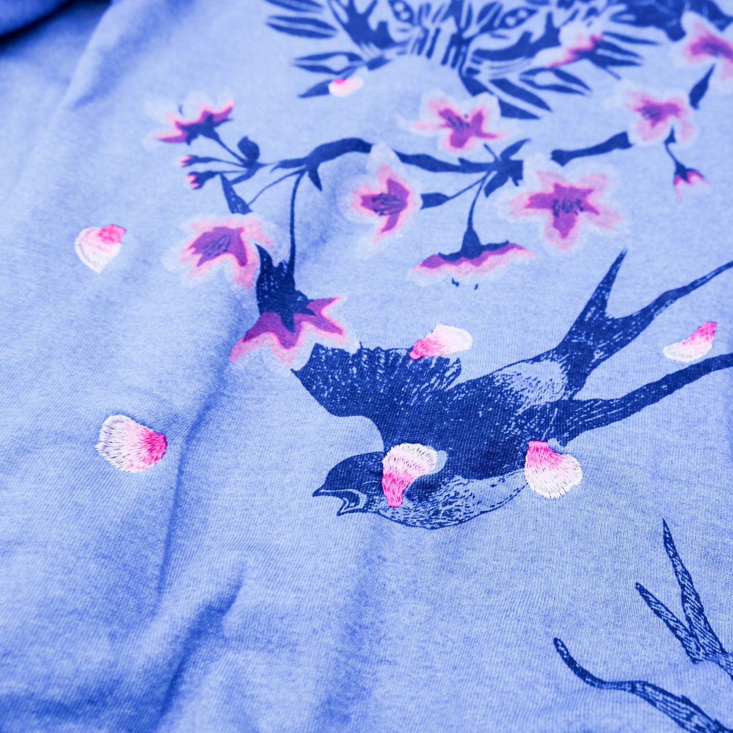 Uruwashi Japanese Wagara Zip Hoodie – Cherry Blossom & Swallow Sumi-e Inspired Art Hoodie