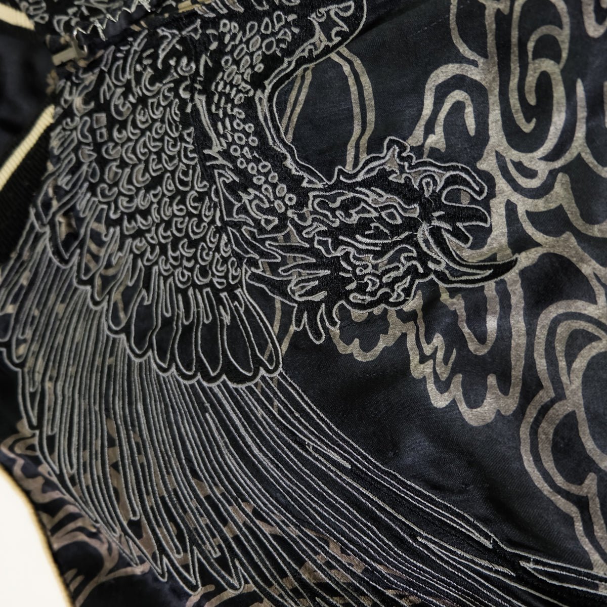 Miyabi Musubi Reversible Japanese Sukajan Tiger Sakura Koi Dragon Phoenix Embroidered Souvenir Jacket | Black Ivory Wagara Bomber