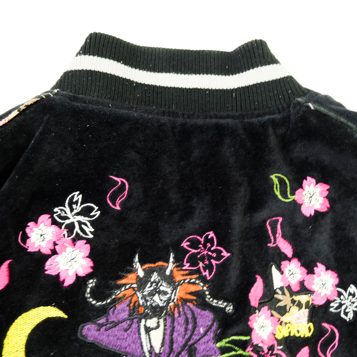 Vintage Japanese Velvet Sukajan Japan Map Sakura Mt Fuji Embroidered Reversible Souvenir Jacket | Size M