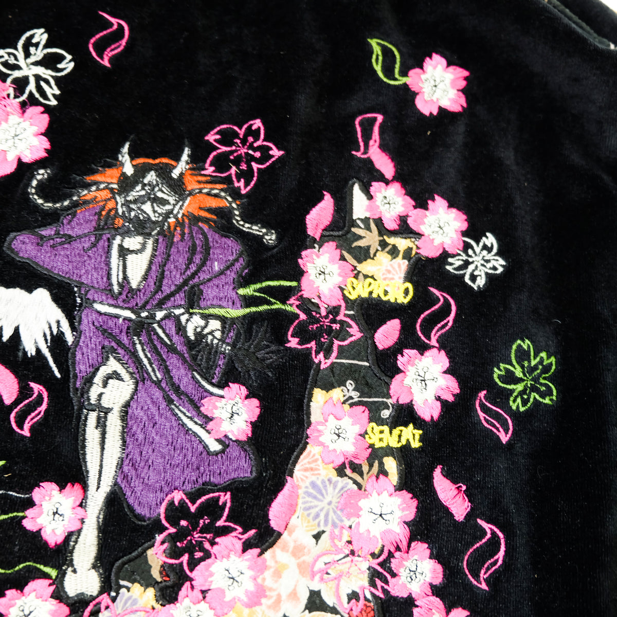 Vintage Japanese Velvet Sukajan Japan Map Sakura Mt Fuji Embroidered Reversible Souvenir Jacket | Size M