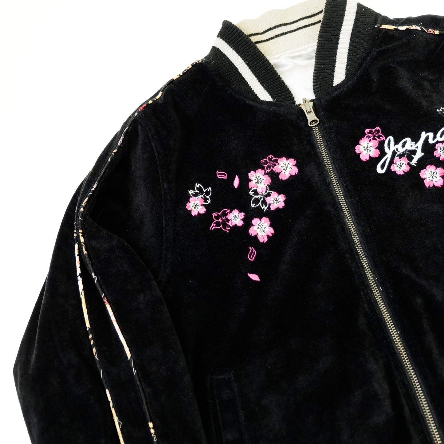 Vintage Japanese Velvet Sukajan Japan Map Sakura Mt Fuji Embroidered Reversible Souvenir Jacket | Size M