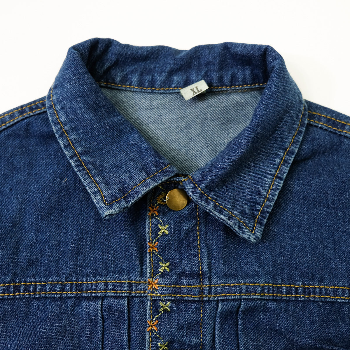 Ladies XL Hummingbird Floral Embroidered Denim Jean Jacket | Blue Vintage Style Trucker Jacket