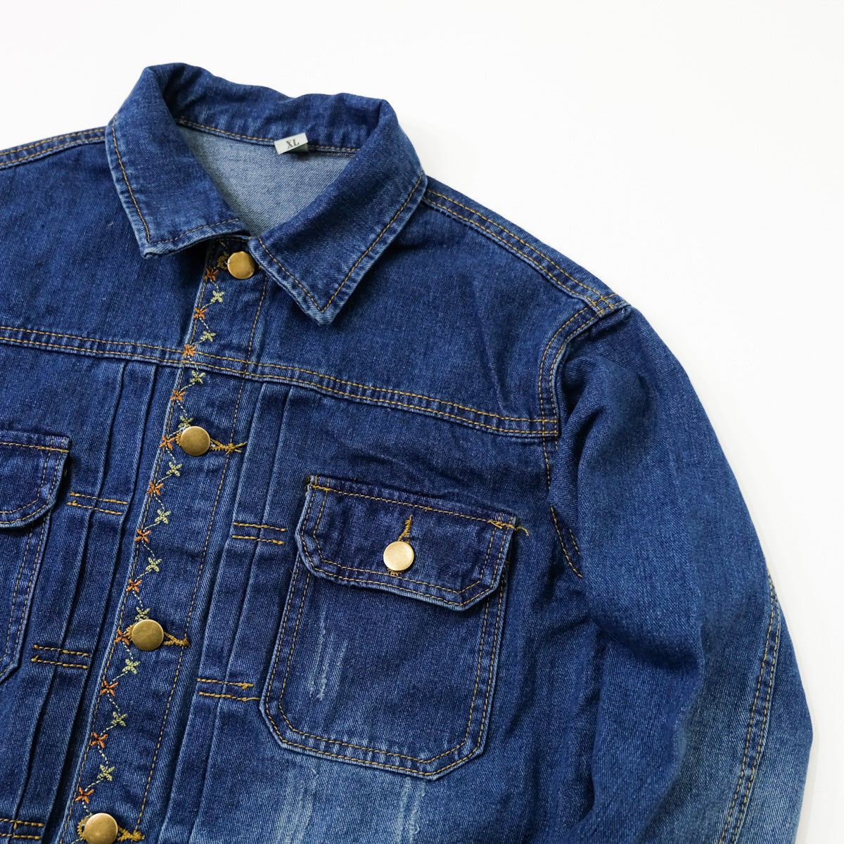 Ladies XL Hummingbird Floral Embroidered Denim Jean Jacket | Blue Vintage Style Trucker Jacket