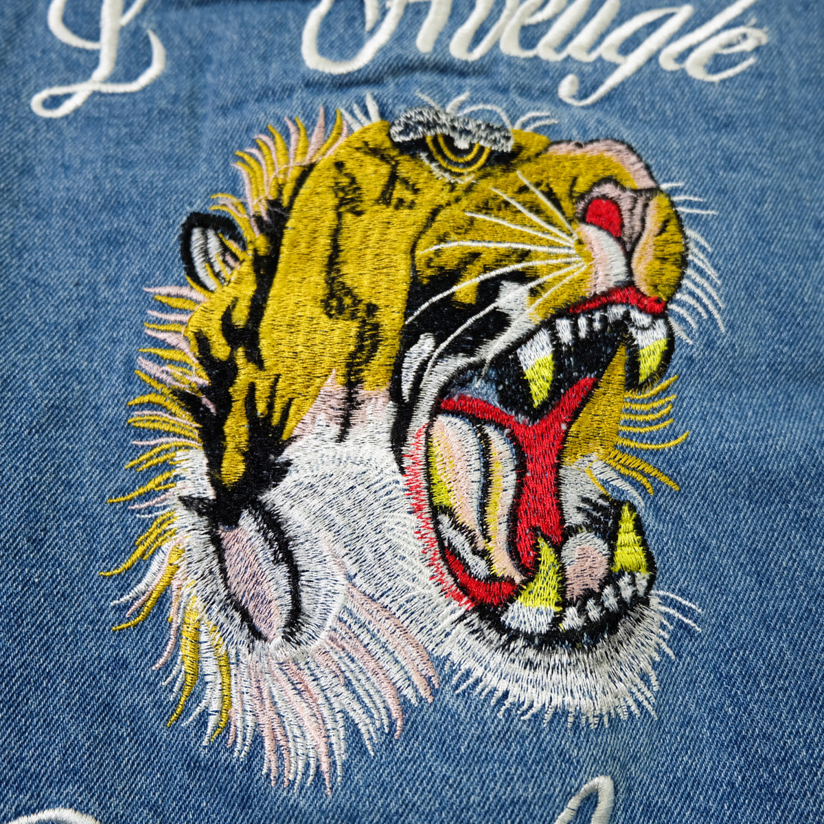 L’Aveugle Par Amour Tiger Embroidered Custom Patches Sherpa Denim Jacket | Butterfly Rose Bird Patch Trucker Coat | Maximalist Streetwear (Copy)