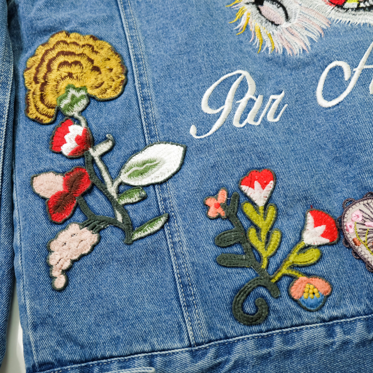 L’Aveugle Par Amour Tiger Embroidered Custom Patches Sherpa Denim Jacket | Butterfly Rose Bird Patch Trucker Coat | Maximalist Streetwear (Copy)