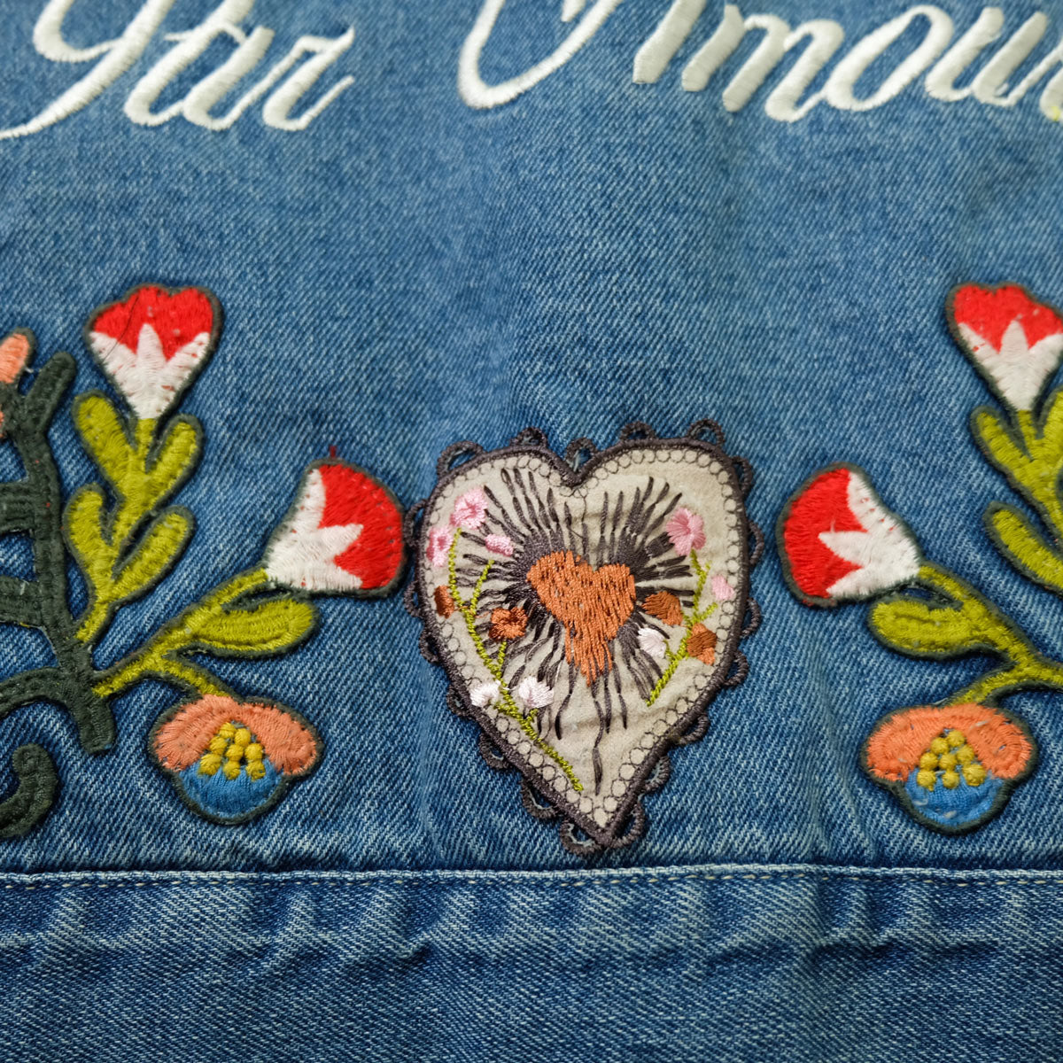 L’Aveugle Par Amour Tiger Embroidered Custom Patches Sherpa Denim Jacket | Butterfly Rose Bird Patch Trucker Coat | Maximalist Streetwear (Copy)