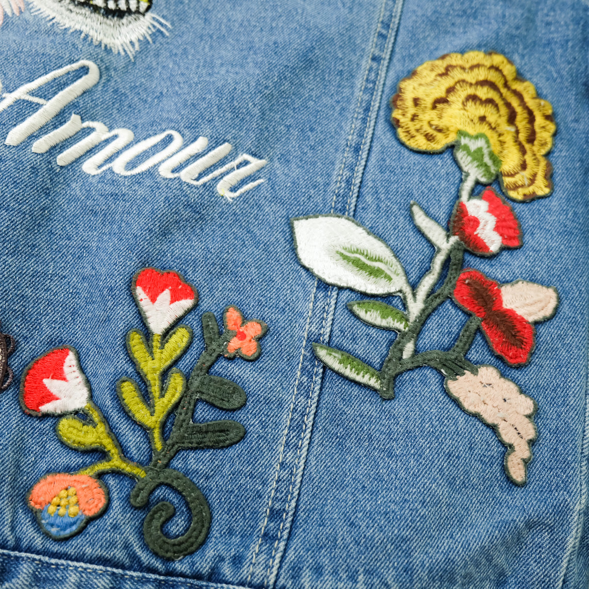 L’Aveugle Par Amour Tiger Embroidered Custom Patches Sherpa Denim Jacket | Butterfly Rose Bird Patch Trucker Coat | Maximalist Streetwear (Copy)