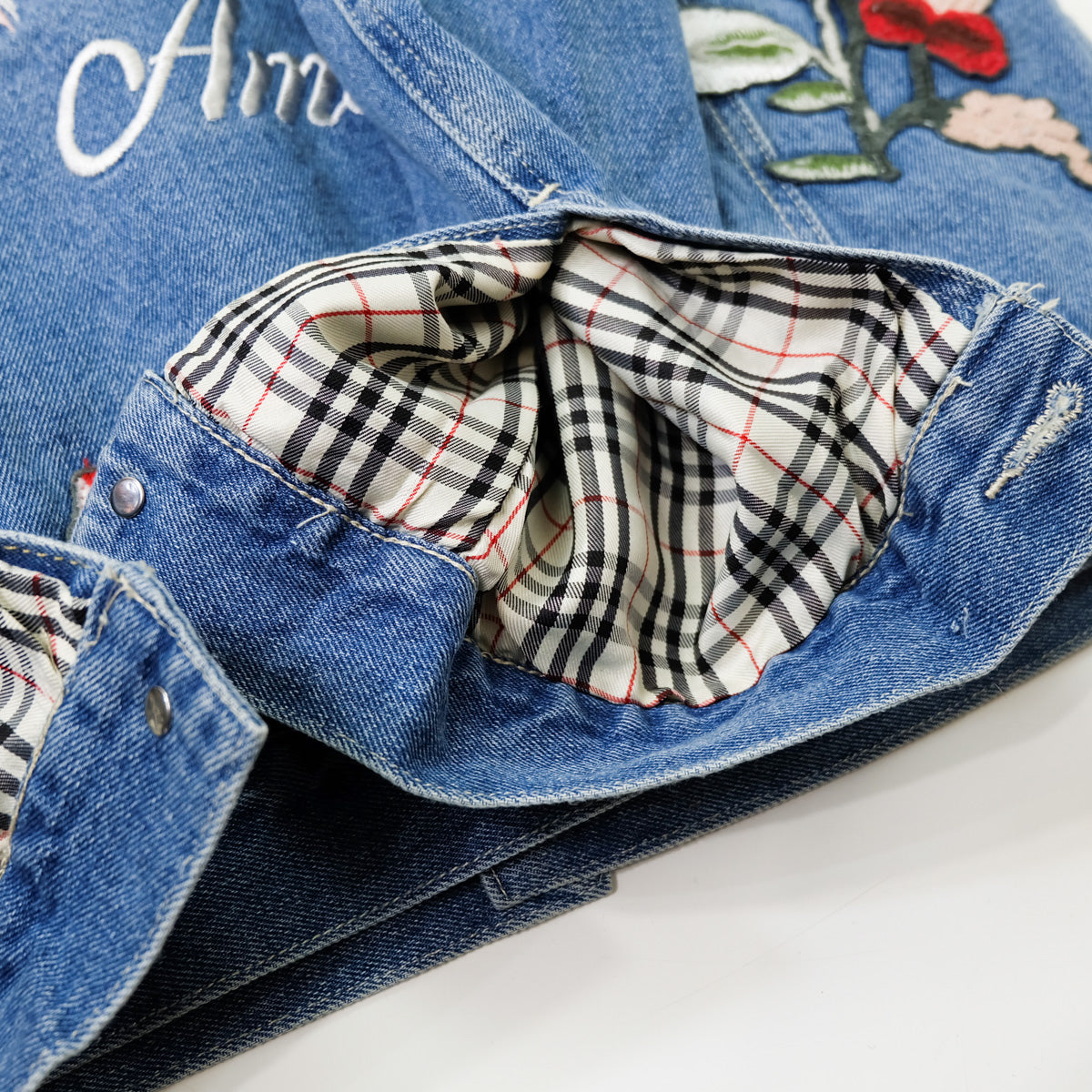 L’Aveugle Par Amour Tiger Embroidered Custom Patches Sherpa Denim Jacket | Butterfly Rose Bird Patch Trucker Coat | Maximalist Streetwear (Copy)