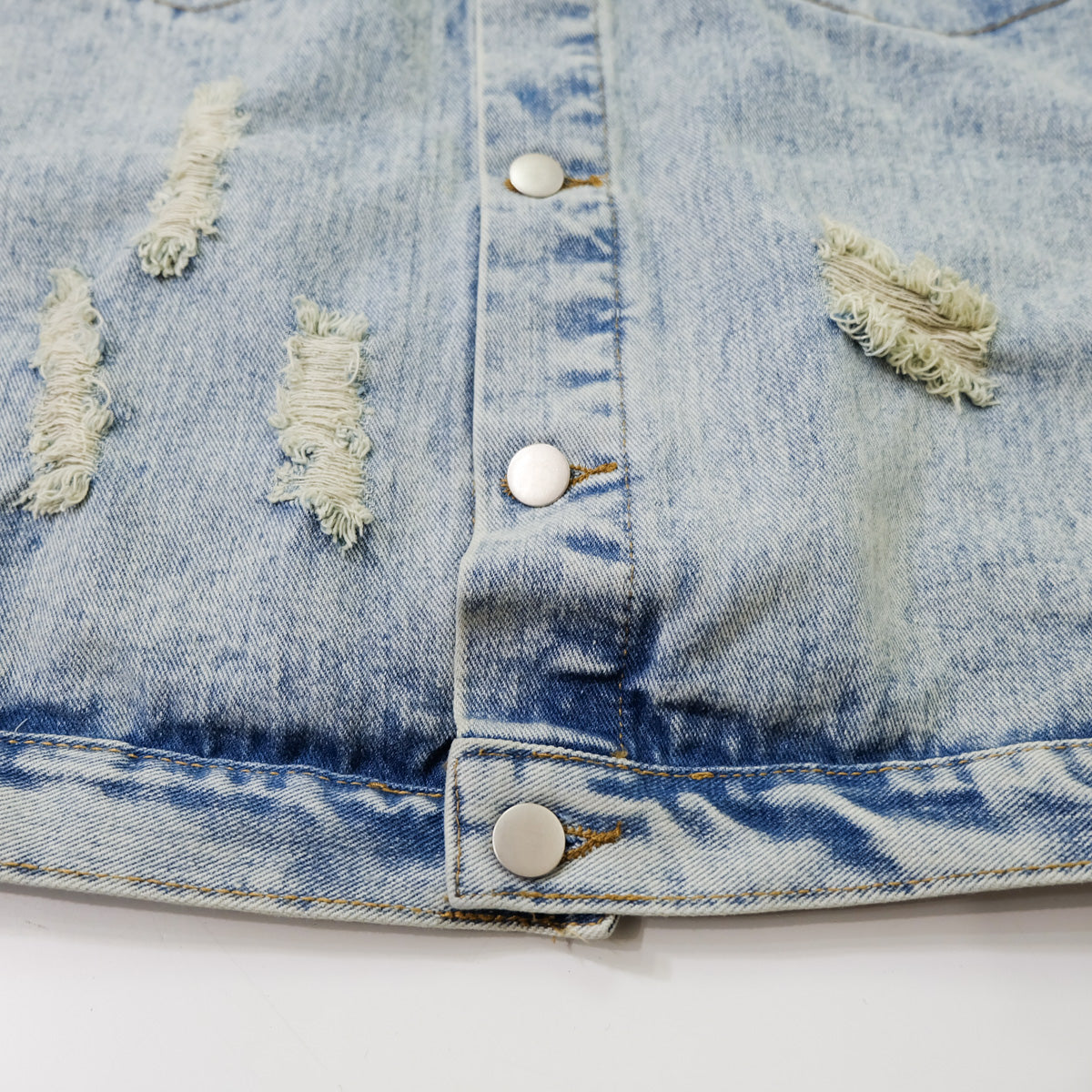 CALMIND Oriental Brocade Patchwork Distressed Denim Jacket Size L | Japanese Chinese Textile Art Zip Back Trucker Jean Jacket