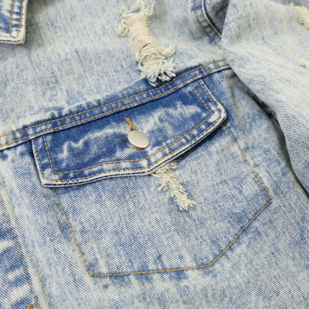 CALMIND Oriental Brocade Patchwork Distressed Denim Jacket Size L | Japanese Chinese Textile Art Zip Back Trucker Jean Jacket