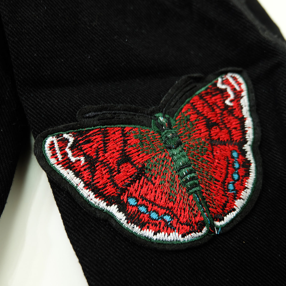 Black Embroidered Tiger Butterfly Floral Denim Jacket | L’Aveugle Pur Amour Patchwork Trucker Custom Patches | Wearable Art Statement Jean Jacket