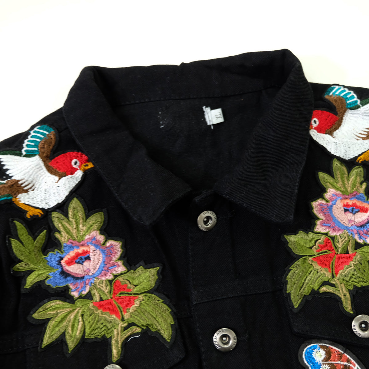 Black Embroidered Tiger Butterfly Floral Denim Jacket | L’Aveugle Pur Amour Patchwork Trucker Custom Patches | Wearable Art Statement Jean Jacket