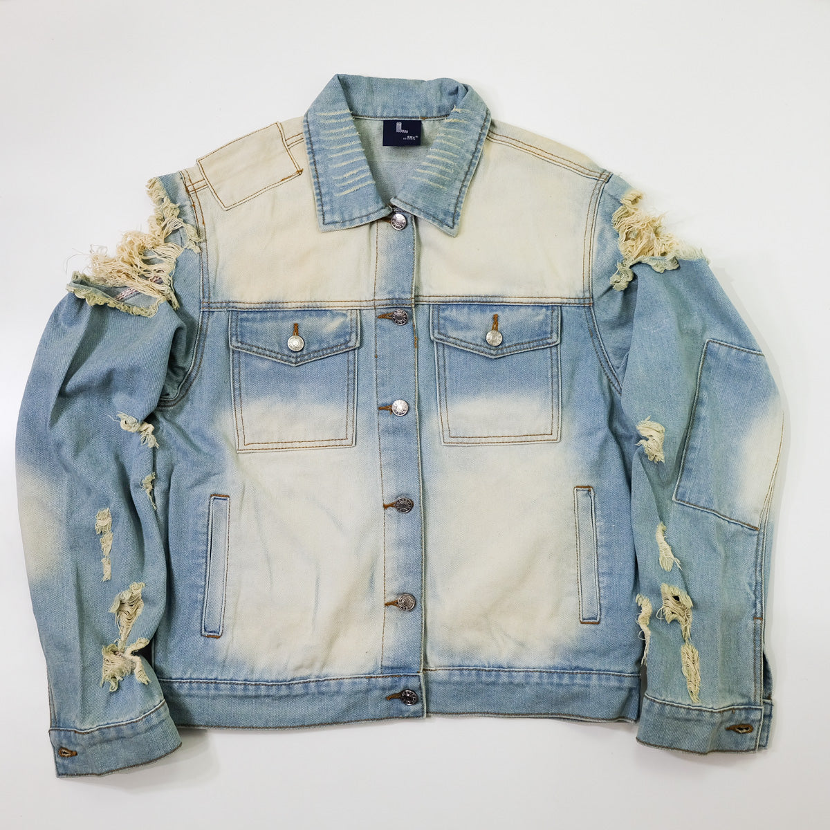 Ladies Pop Art Comic Distressed Denim Jacket Size L | Cutout Shoulder Bleached Jean Jacket Statement Graphic Back
