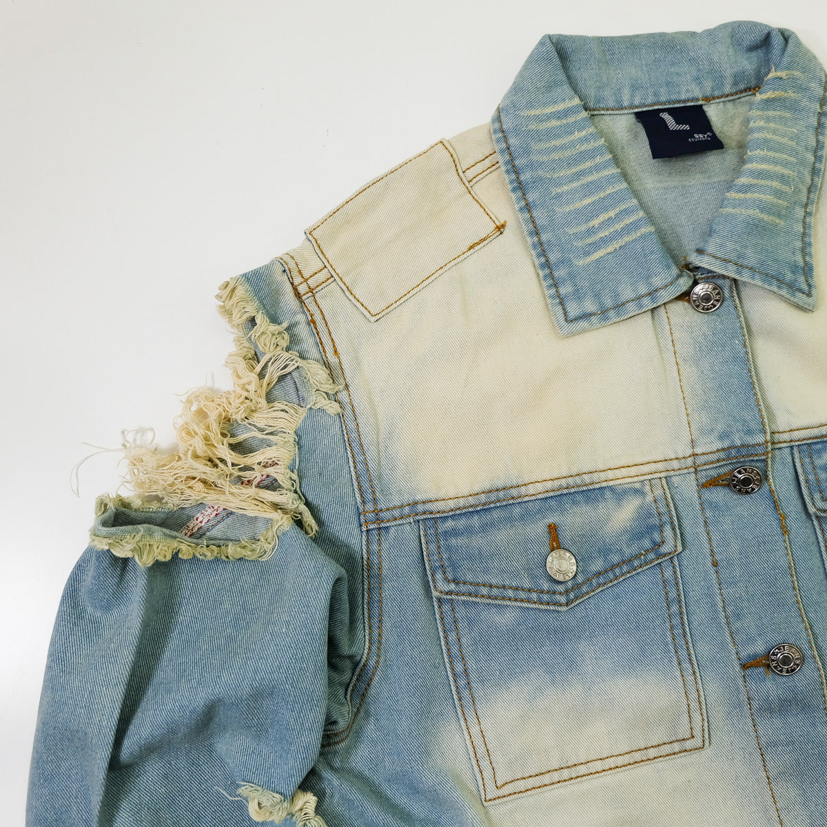 Ladies Pop Art Comic Distressed Denim Jacket Size L | Cutout Shoulder Bleached Jean Jacket Statement Graphic Back