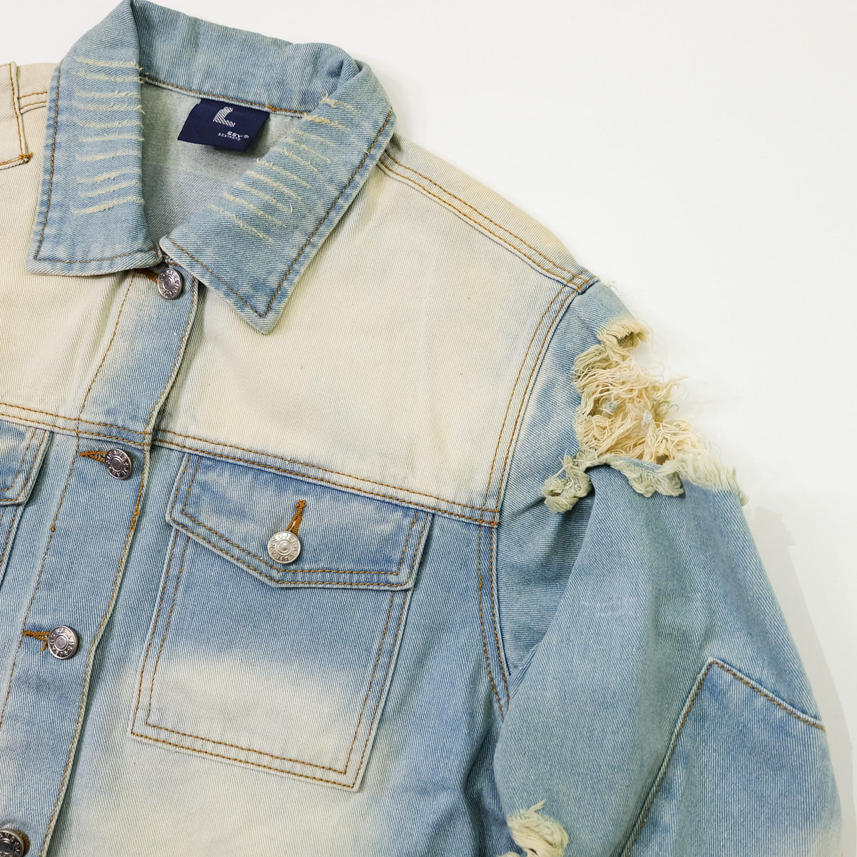 Ladies Pop Art Comic Distressed Denim Jacket Size L | Cutout Shoulder Bleached Jean Jacket Statement Graphic Back