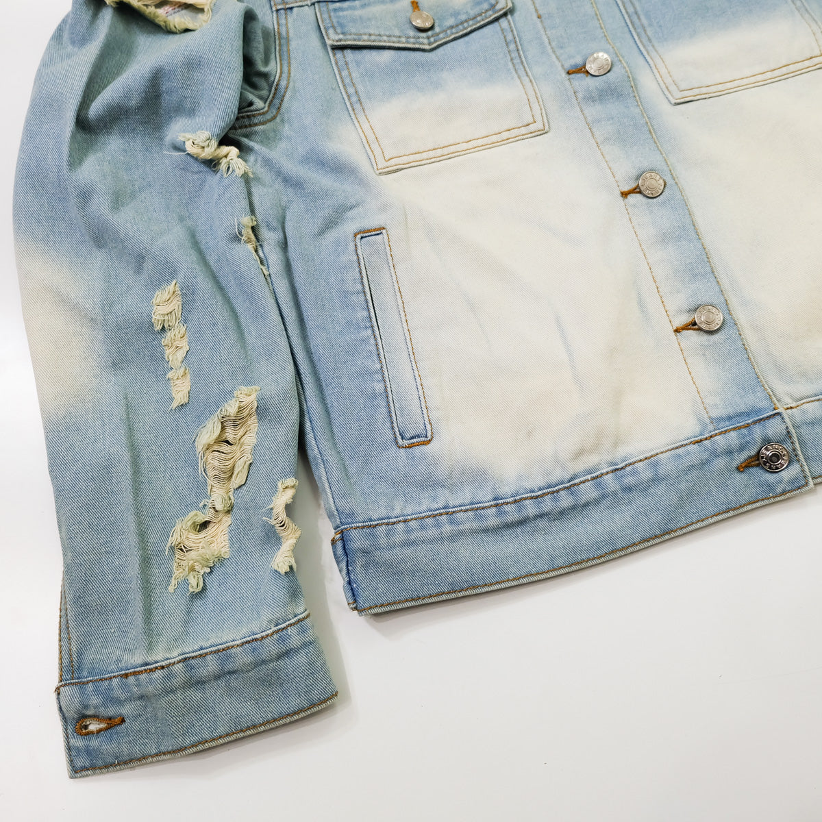 Ladies Pop Art Comic Distressed Denim Jacket Size L | Cutout Shoulder Bleached Jean Jacket Statement Graphic Back