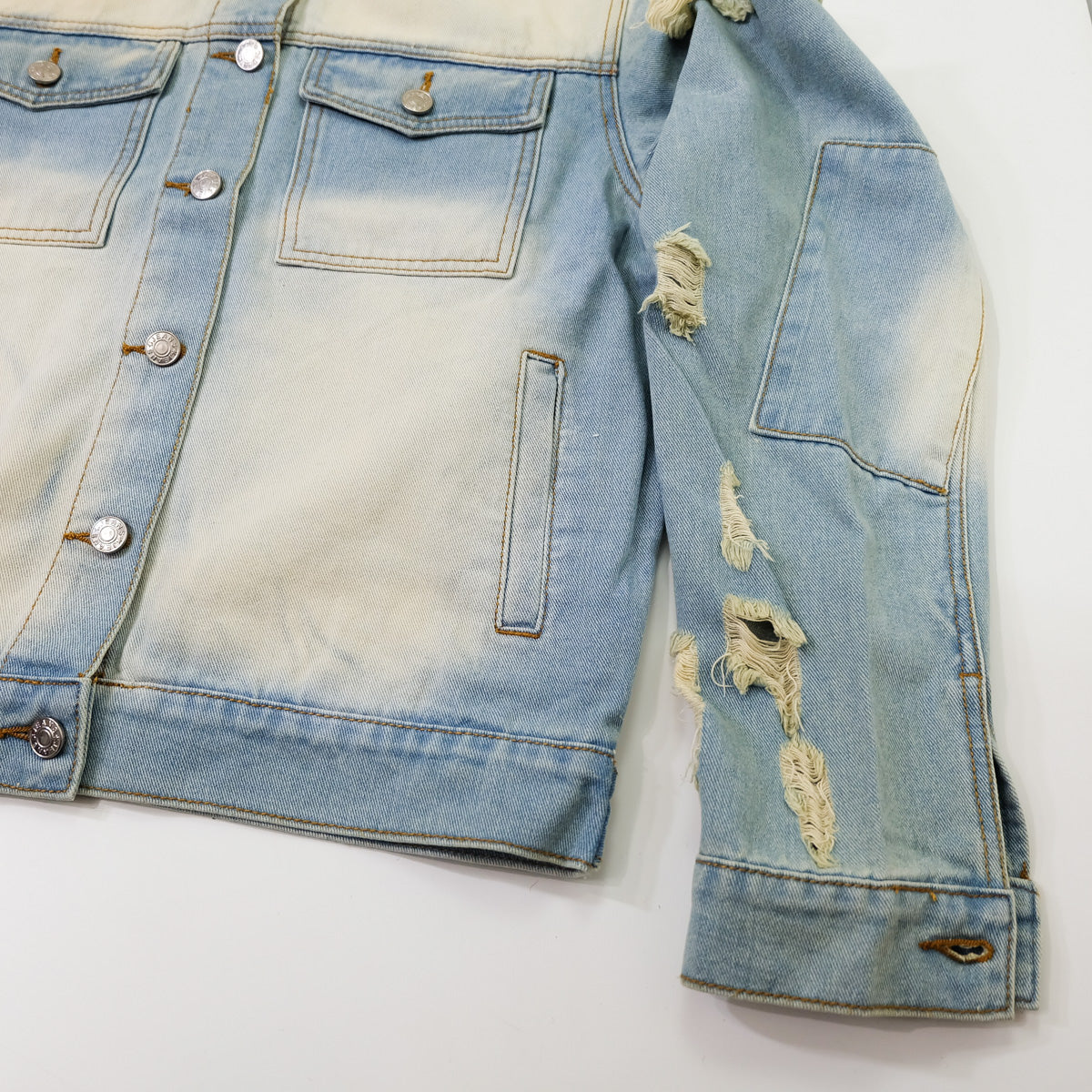 Ladies Pop Art Comic Distressed Denim Jacket Size L | Cutout Shoulder Bleached Jean Jacket Statement Graphic Back