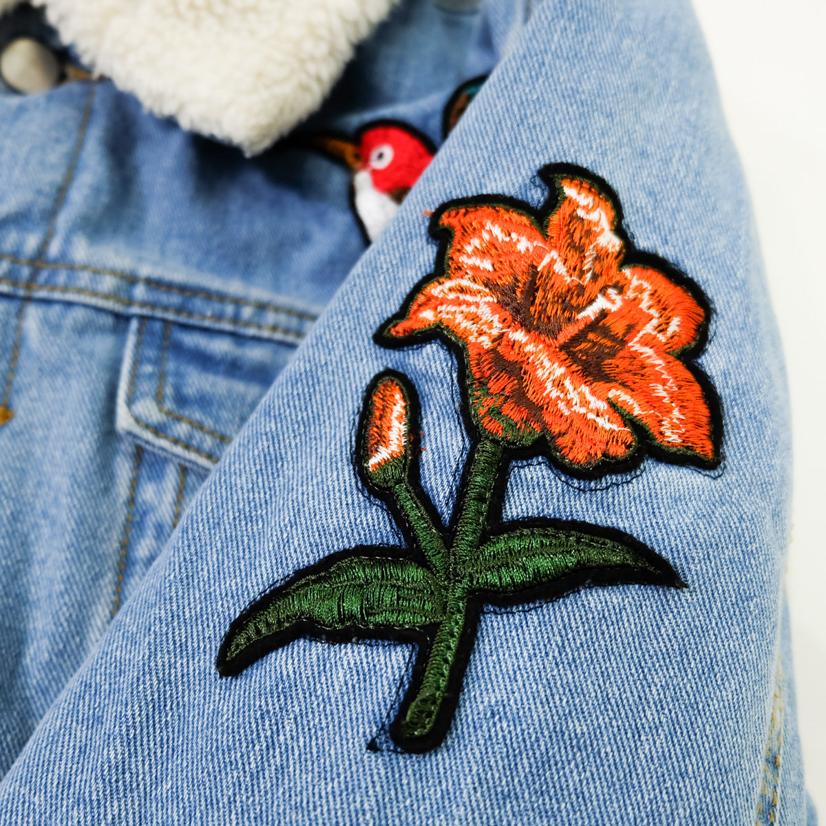 L’Aveugle Par Amour Tiger Embroidered Sherpa Denim Custom Patches Jacket | Butterfly Rose Bird Patch Trucker Coat | Maximalist Streetwear