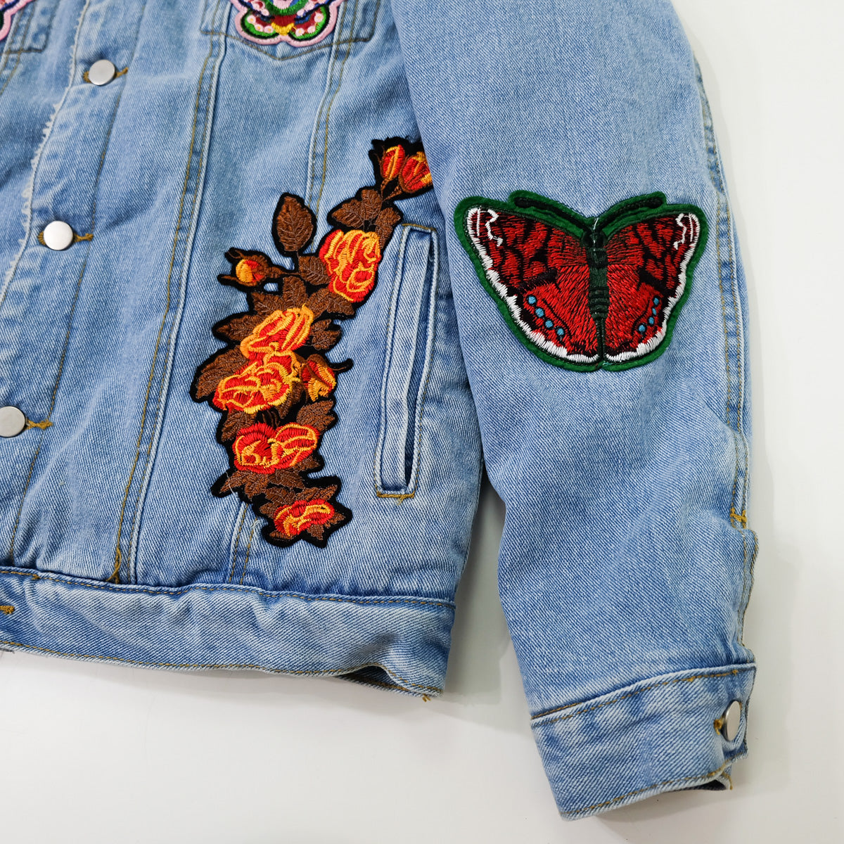 L’Aveugle Par Amour Tiger Embroidered Sherpa Denim Custom Patches Jacket | Butterfly Rose Bird Patch Trucker Coat | Maximalist Streetwear