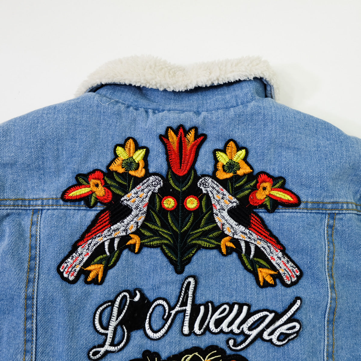 L’Aveugle Par Amour Tiger Embroidered Sherpa Denim Custom Patches Jacket | Butterfly Rose Bird Patch Trucker Coat | Maximalist Streetwear