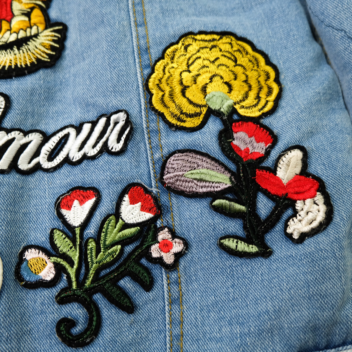 L’Aveugle Par Amour Tiger Embroidered Sherpa Denim Custom Patches Jacket | Butterfly Rose Bird Patch Trucker Coat | Maximalist Streetwear