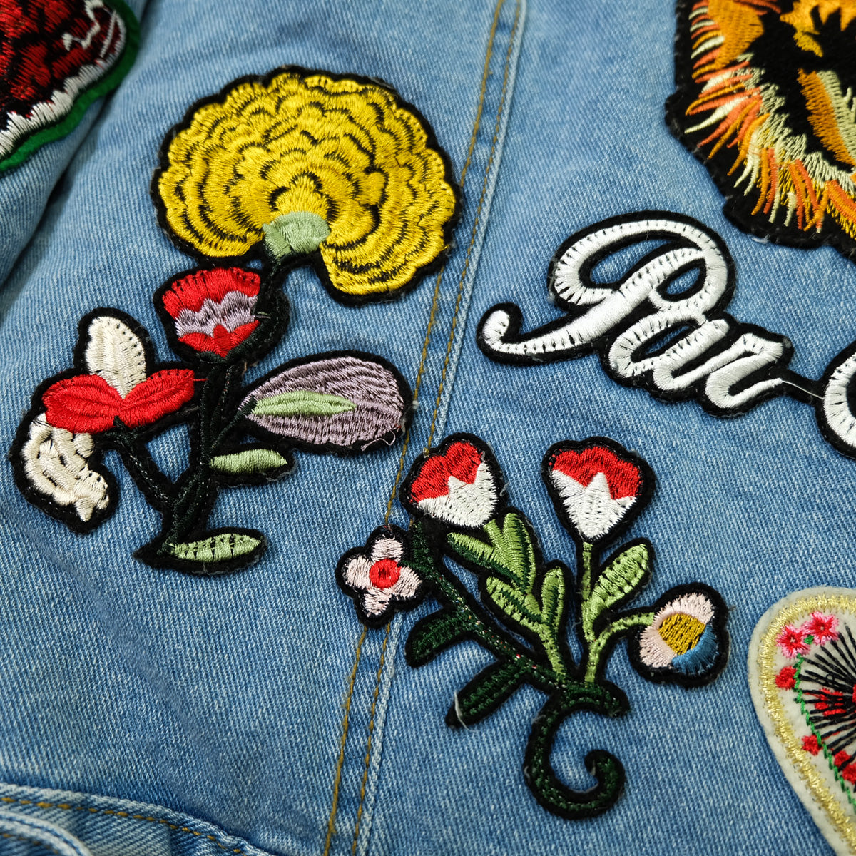 L’Aveugle Par Amour Tiger Embroidered Sherpa Denim Custom Patches Jacket | Butterfly Rose Bird Patch Trucker Coat | Maximalist Streetwear