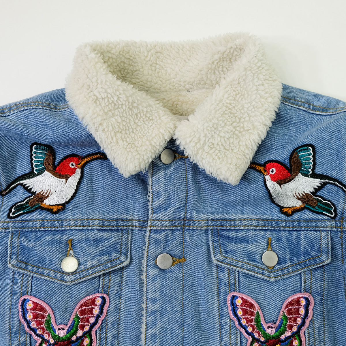 L’Aveugle Par Amour Tiger Embroidered Sherpa Denim Custom Patches Jacket | Butterfly Rose Bird Patch Trucker Coat | Maximalist Streetwear