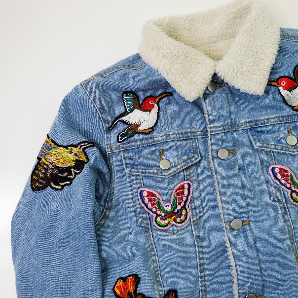L’Aveugle Par Amour Tiger Embroidered Sherpa Denim Custom Patches Jacket | Butterfly Rose Bird Patch Trucker Coat | Maximalist Streetwear