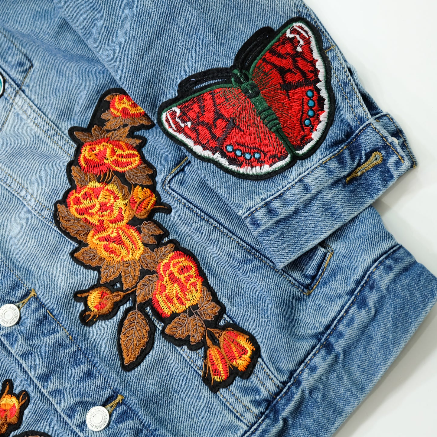 L’Aveugle Par Amour Tiger Embroidered Custom Patches Denim Jacket | Floral Butterfly Bird Patch Jean Trucker Jacket | Japanese Streetwear Style