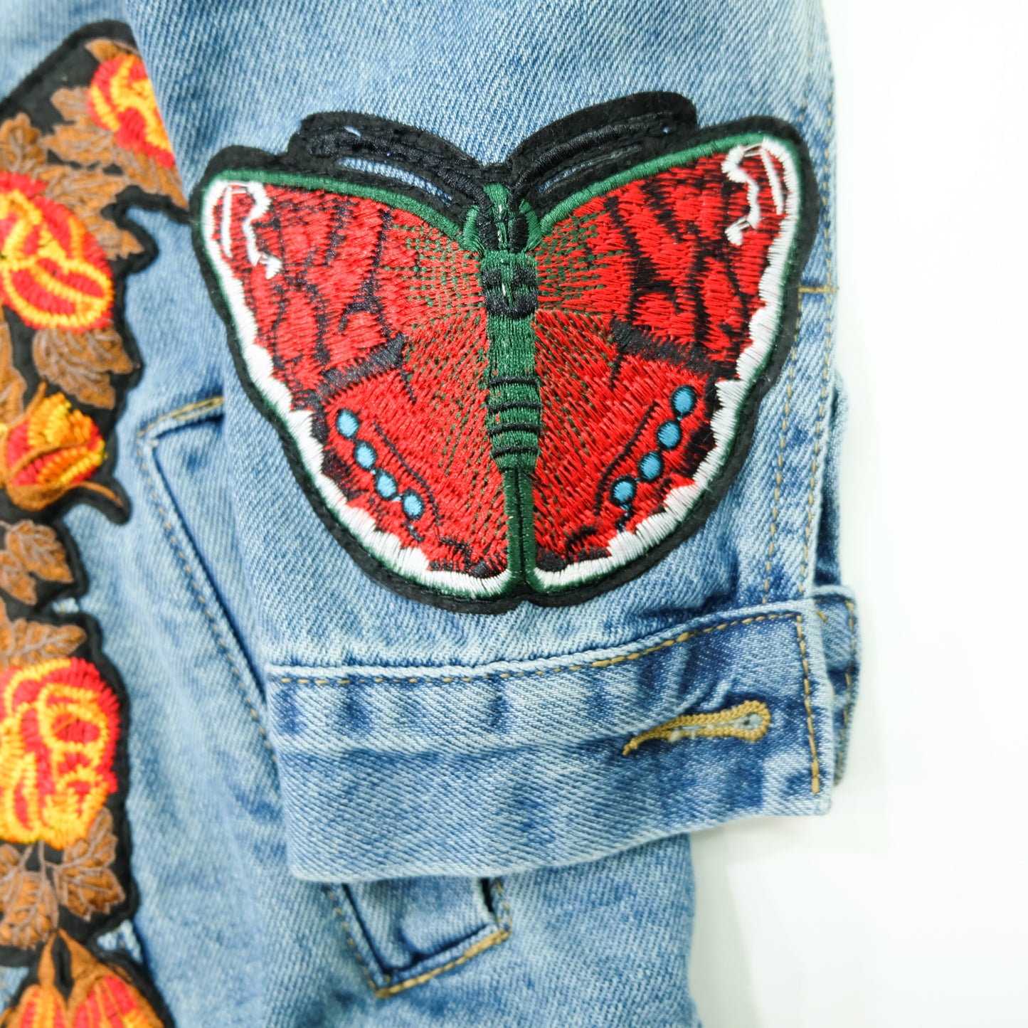L’Aveugle Par Amour Tiger Embroidered Custom Patches Denim Jacket | Floral Butterfly Bird Patch Jean Trucker Jacket | Japanese Streetwear Style