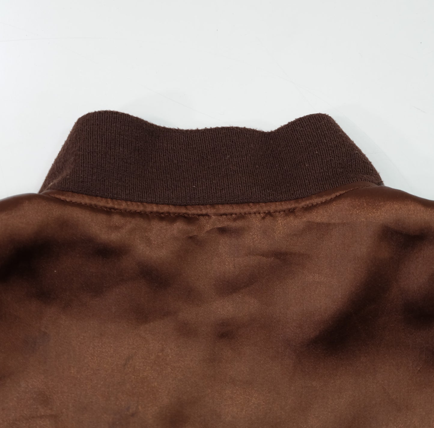 MIC MORE “MAYNER” Tiger Embroidered Brown Satin Bomber Jacket | Betty Script Quilted Sukajan Style | Size M