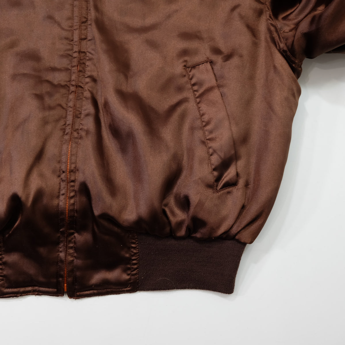 MIC MORE “MAYNER” Tiger Embroidered Brown Satin Bomber Jacket | Betty Script Quilted Sukajan Style | Size M