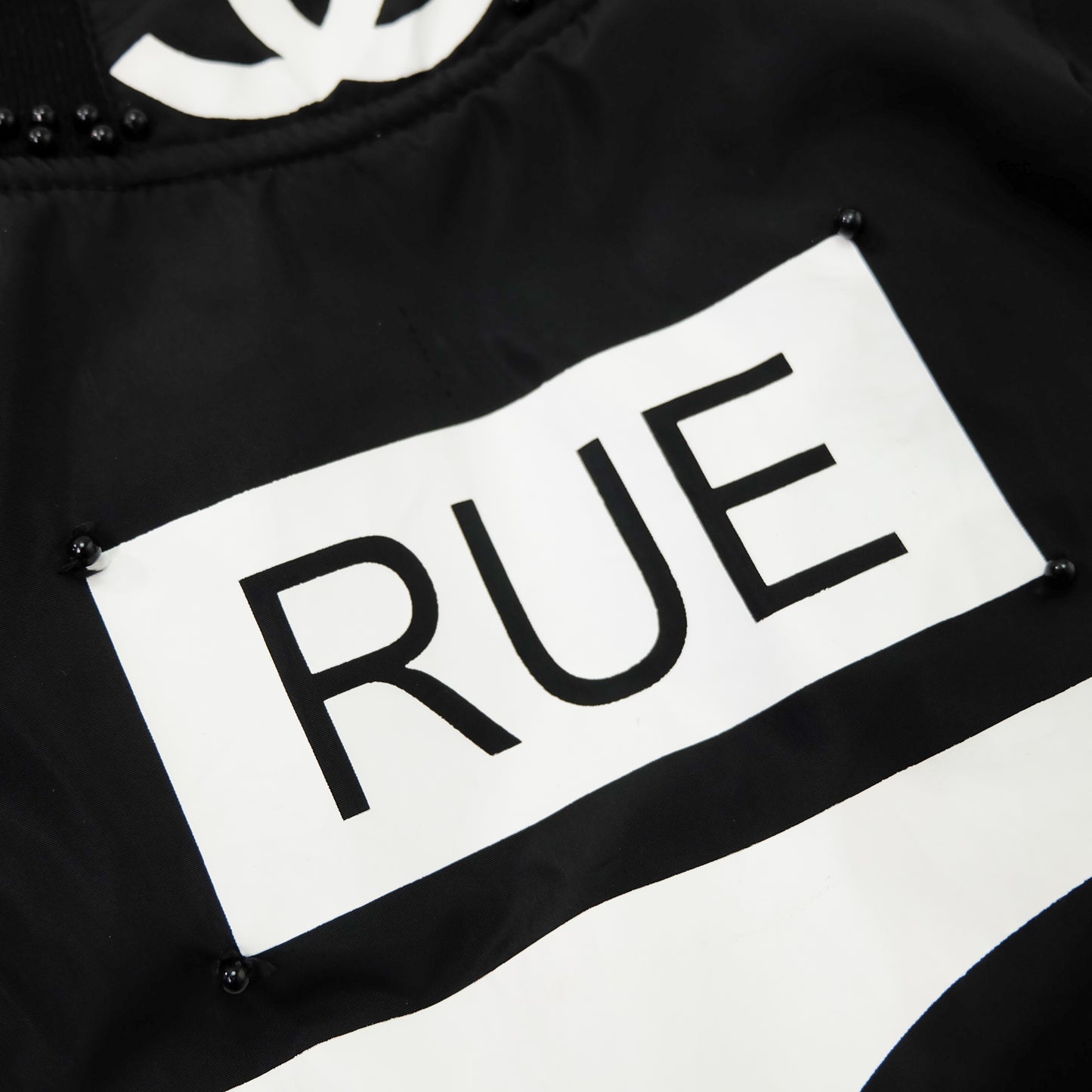 CHANEL Rue Paris Big Logo Black Bomber Jacket | Orange Quilted Lining | Size M | Rare 1990s-Style Luxury Streetwear