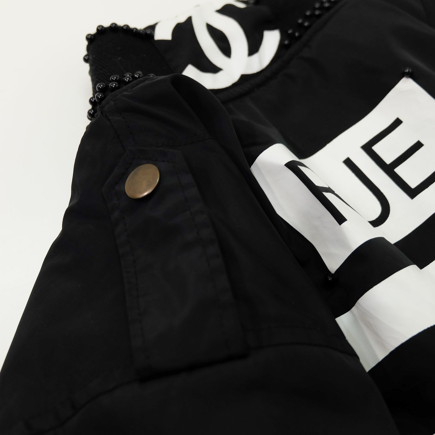 CHANEL Rue Paris Big Logo Black Bomber Jacket | Orange Quilted Lining | Size M | Rare 1990s-Style Luxury Streetwear