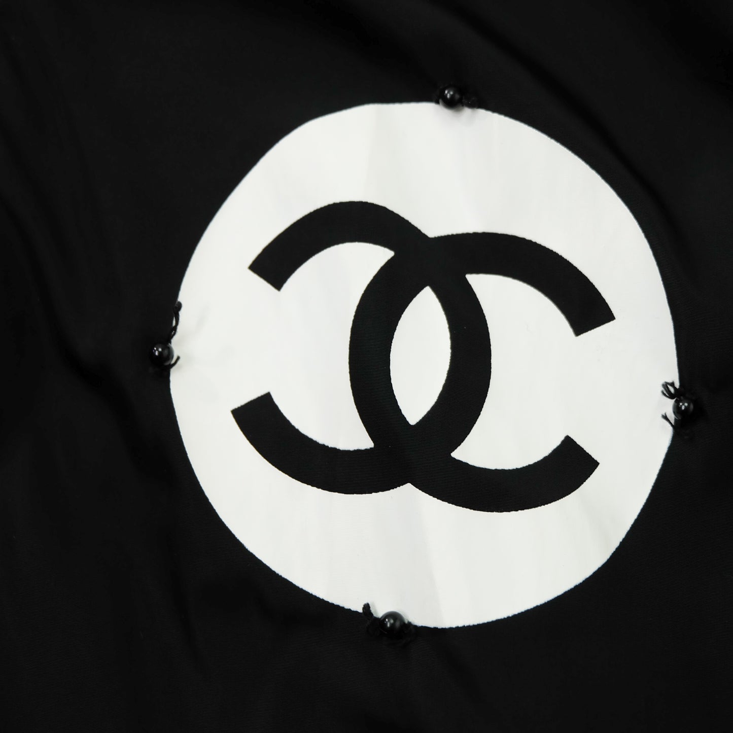 CHANEL Rue Paris Big Logo Black Bomber Jacket | Orange Quilted Lining | Size M | Rare 1990s-Style Luxury Streetwear