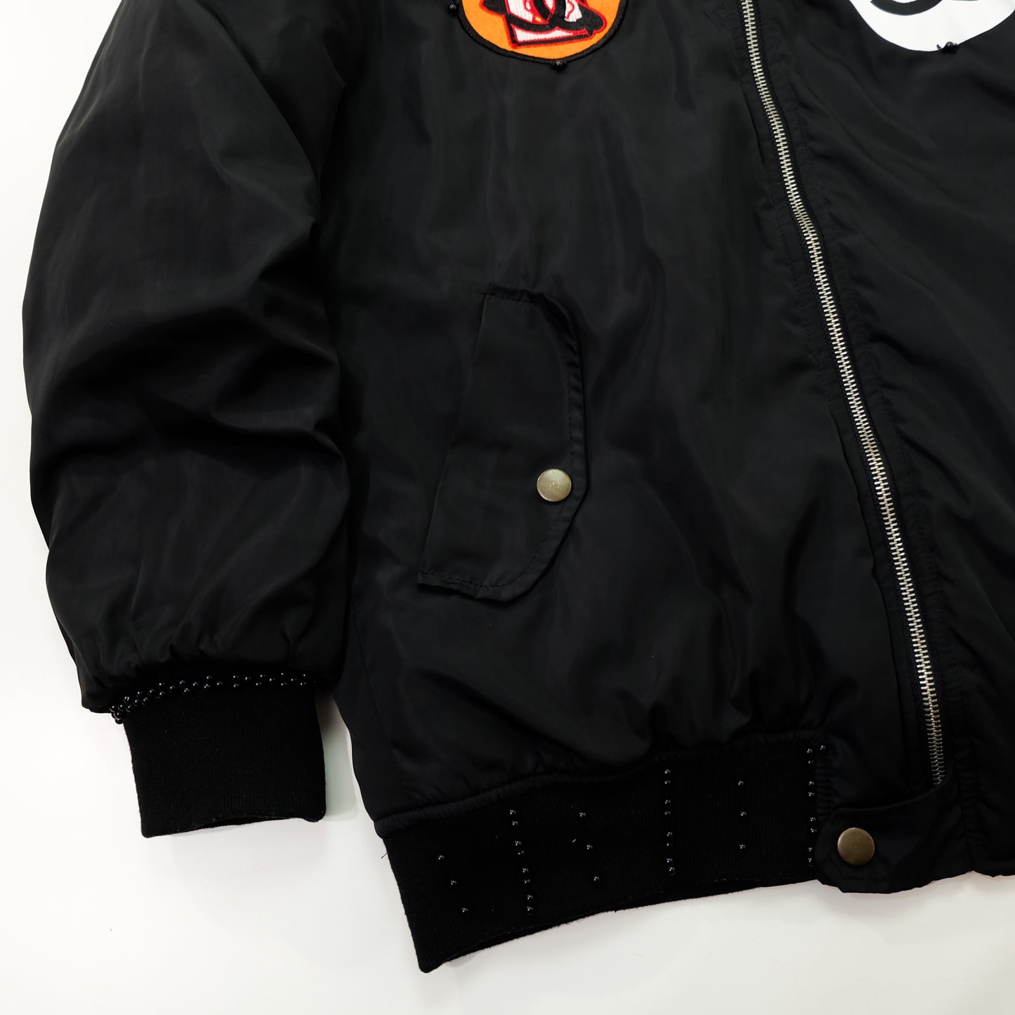 CHANEL Rue Paris Big Logo Black Bomber Jacket | Orange Quilted Lining | Size M | Rare 1990s-Style Luxury Streetwear