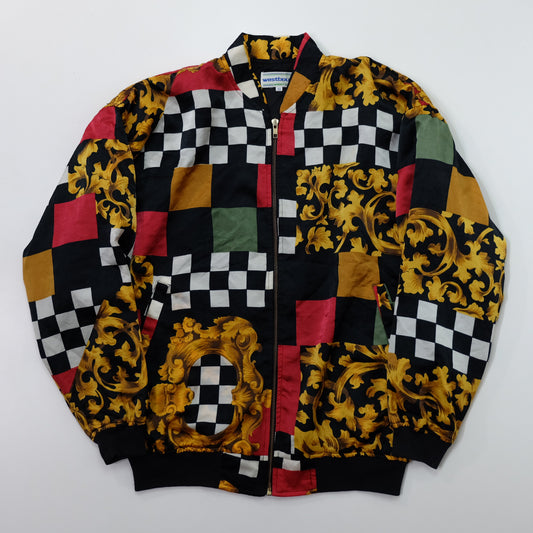Vintage Westbound Sport Baroque Checkerboard Patchwork Nylon Bomber Jacket | 80s–90s Geometric Art Windbreaker | Size S