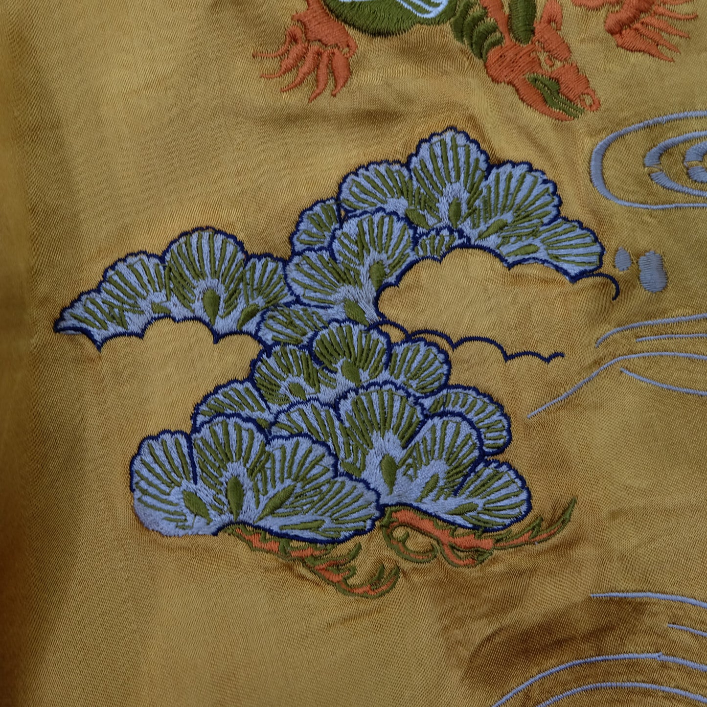 Vintage Japanese Reversible Sukajan Jacket | Golden Minogame Turtle Pine Water Embroidery × Brocade Landscape Souvenir Bomber | Size S