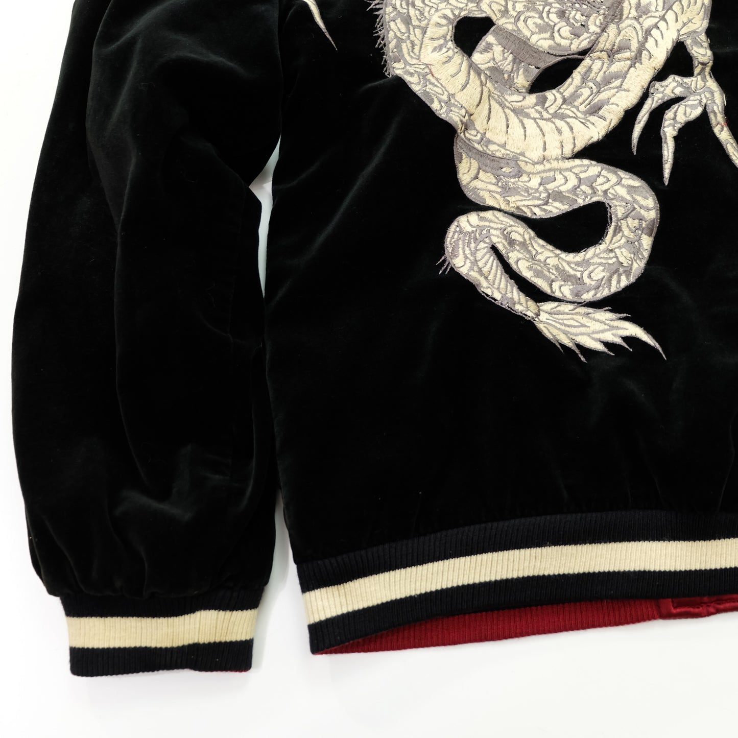 CROWS × WORST Kuzugami Tatsuo Dragon Velvet Reversible Sukajan Jacket | Black Gold Dragon × Red Satin | Japanese Manga Streetwear | Size L