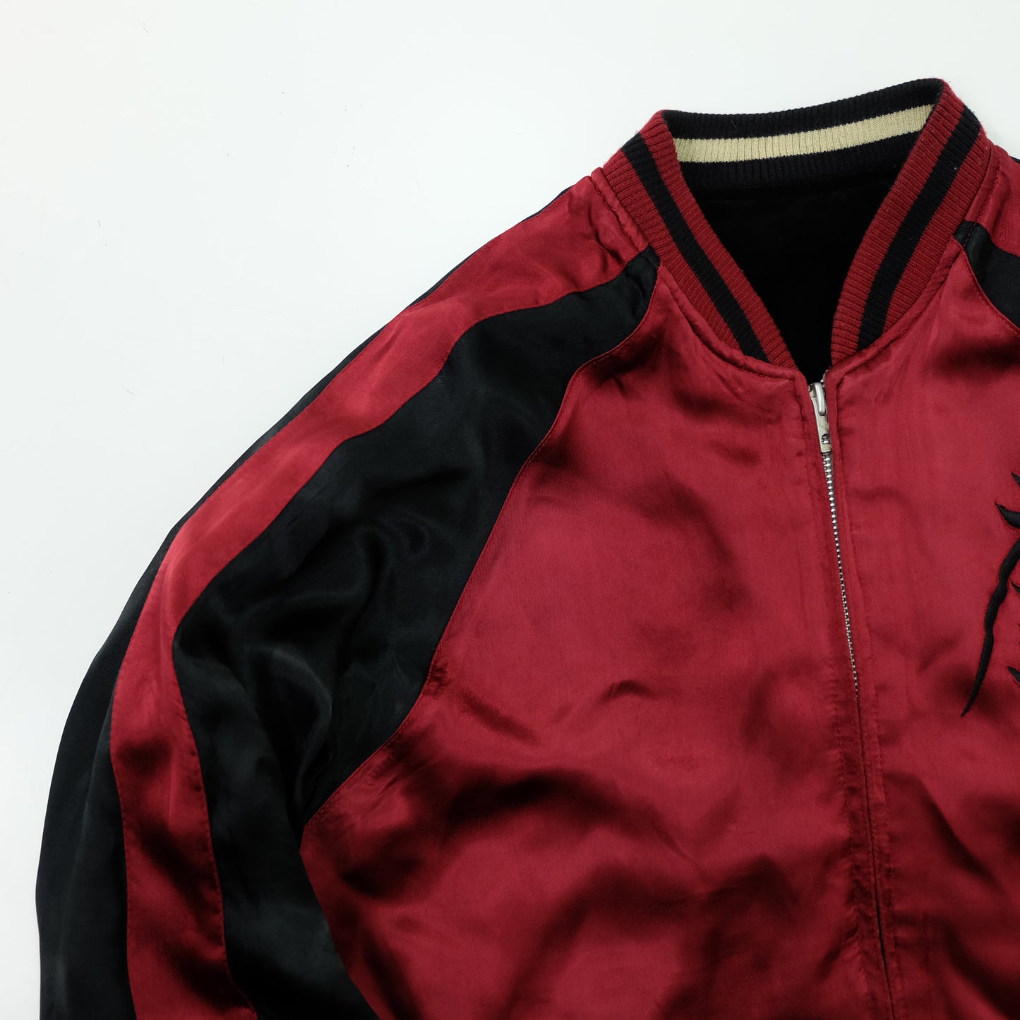 CROWS × WORST Kuzugami Tatsuo Dragon Velvet Reversible Sukajan Jacket | Black Gold Dragon × Red Satin | Japanese Manga Streetwear | Size L