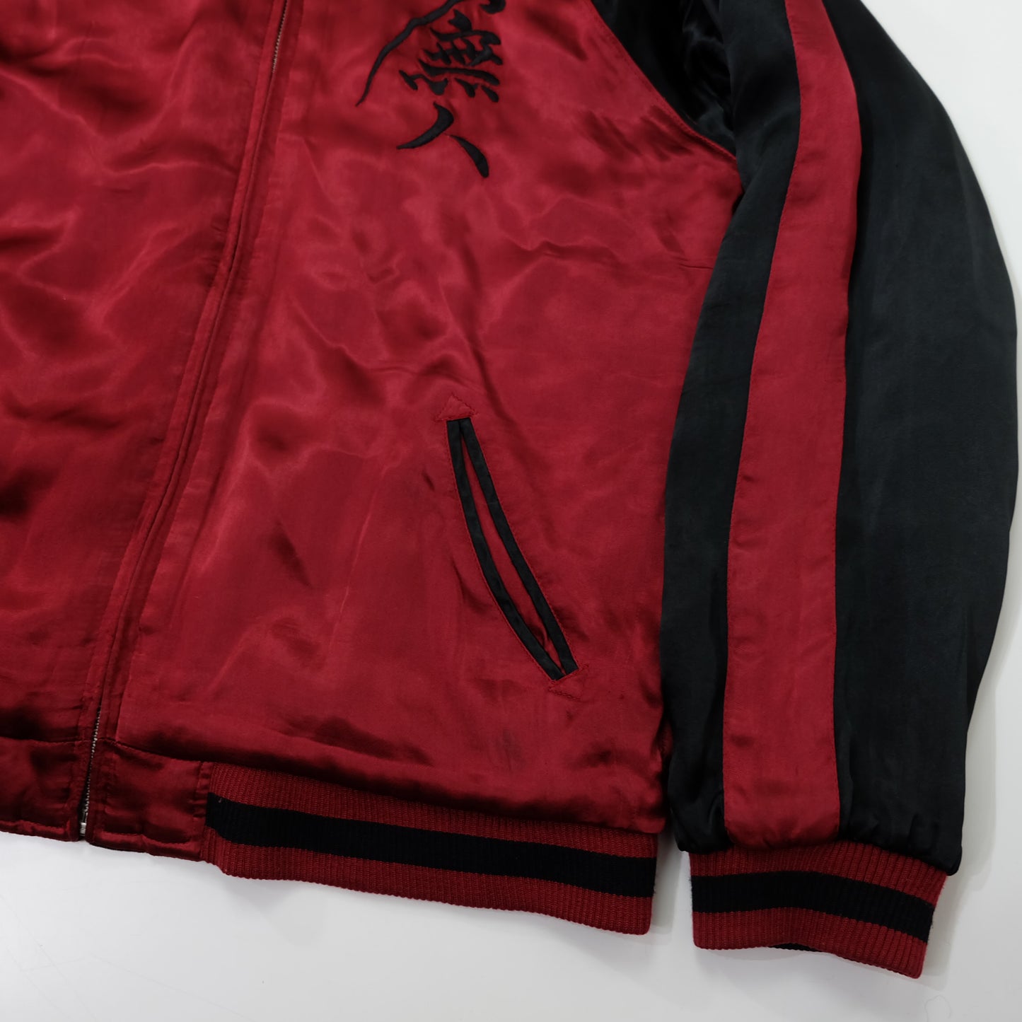 CROWS × WORST Kuzugami Tatsuo Dragon Velvet Reversible Sukajan Jacket | Black Gold Dragon × Red Satin | Japanese Manga Streetwear | Size L