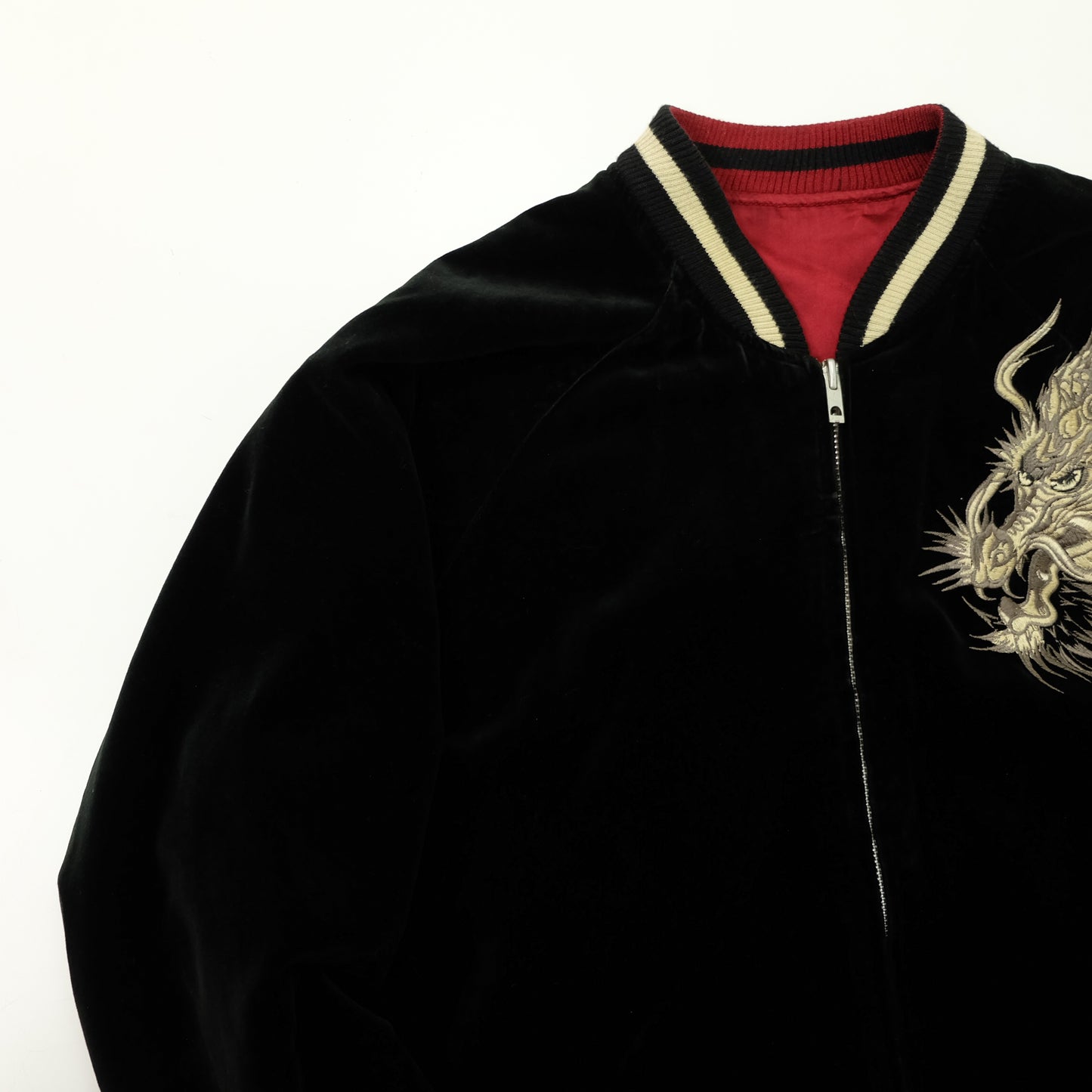 CROWS × WORST Kuzugami Tatsuo Dragon Velvet Reversible Sukajan Jacket | Black Gold Dragon × Red Satin | Japanese Manga Streetwear | Size L