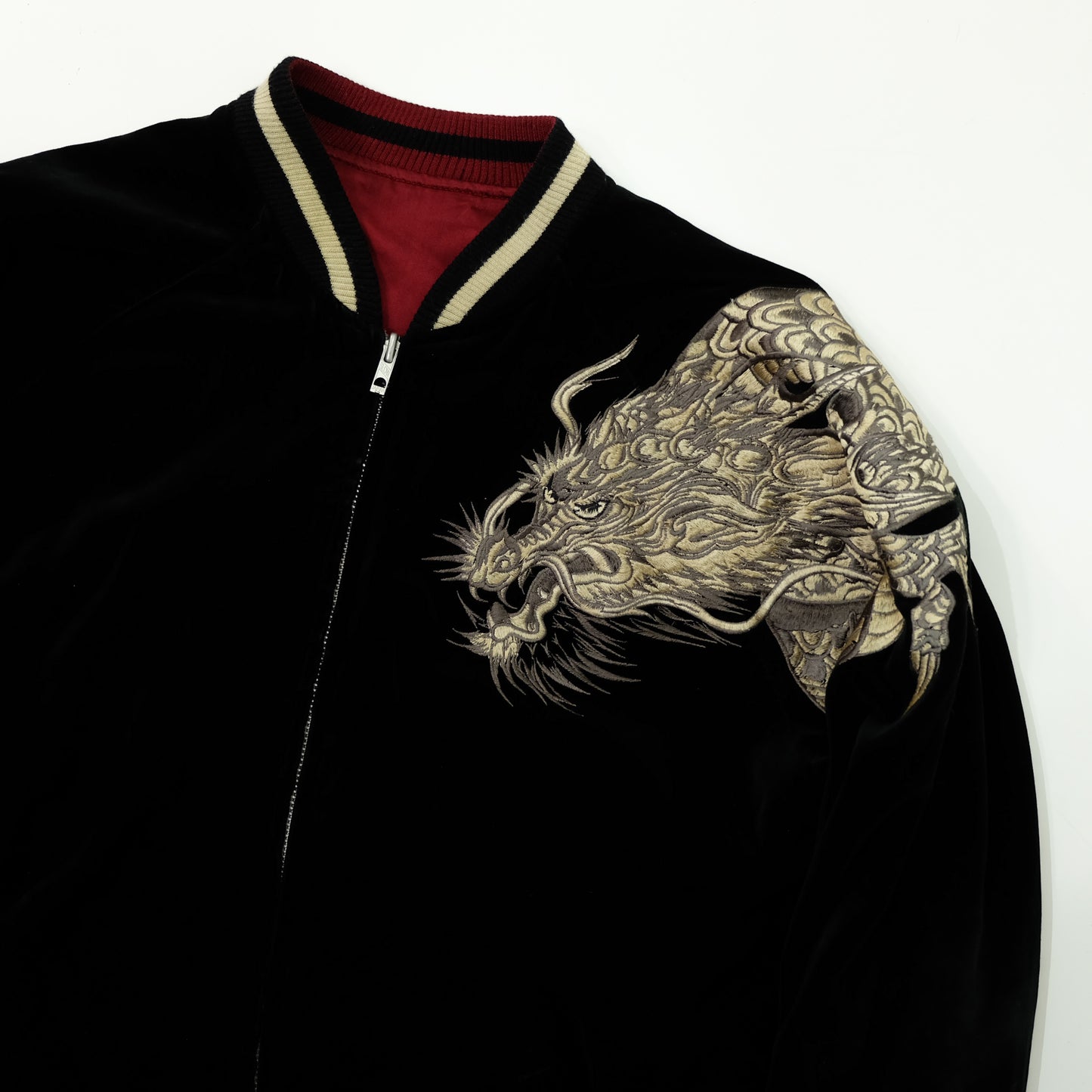 CROWS × WORST Kuzugami Tatsuo Dragon Velvet Reversible Sukajan Jacket | Black Gold Dragon × Red Satin | Japanese Manga Streetwear | Size L