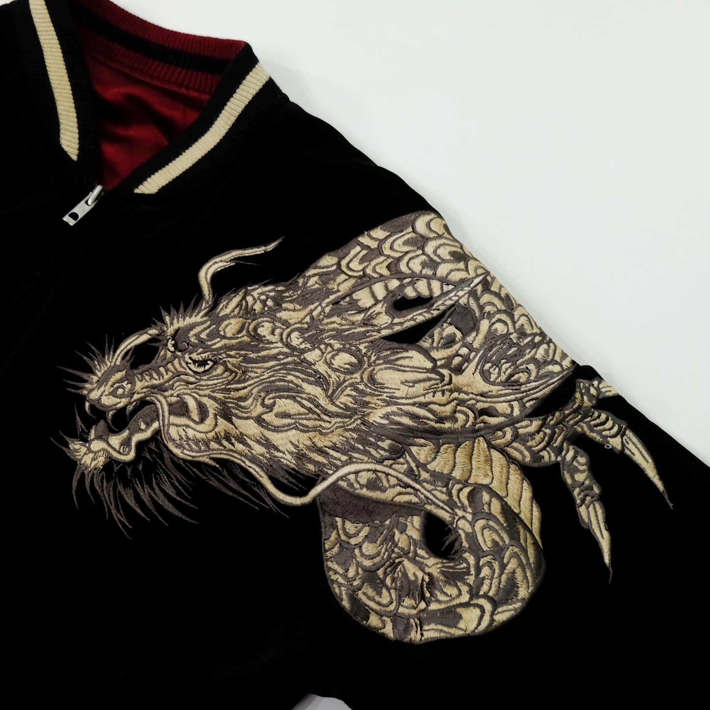 CROWS × WORST Kuzugami Tatsuo Dragon Velvet Reversible Sukajan Jacket | Black Gold Dragon × Red Satin | Japanese Manga Streetwear | Size L