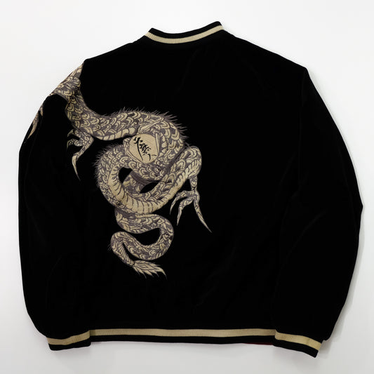 CROWS × WORST Kuzugami Tatsuo Dragon Velvet Reversible Sukajan Jacket | Black Gold Dragon × Red Satin | Japanese Manga Streetwear | Size L